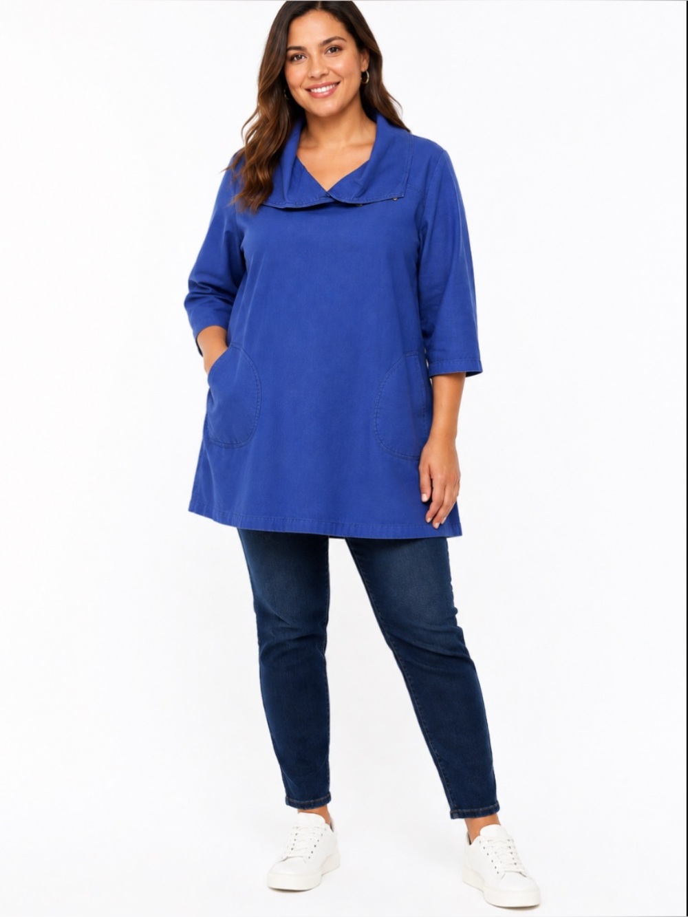 Soft Sorroundings Roll-Collar Tunic Top in Royal Blue 2X